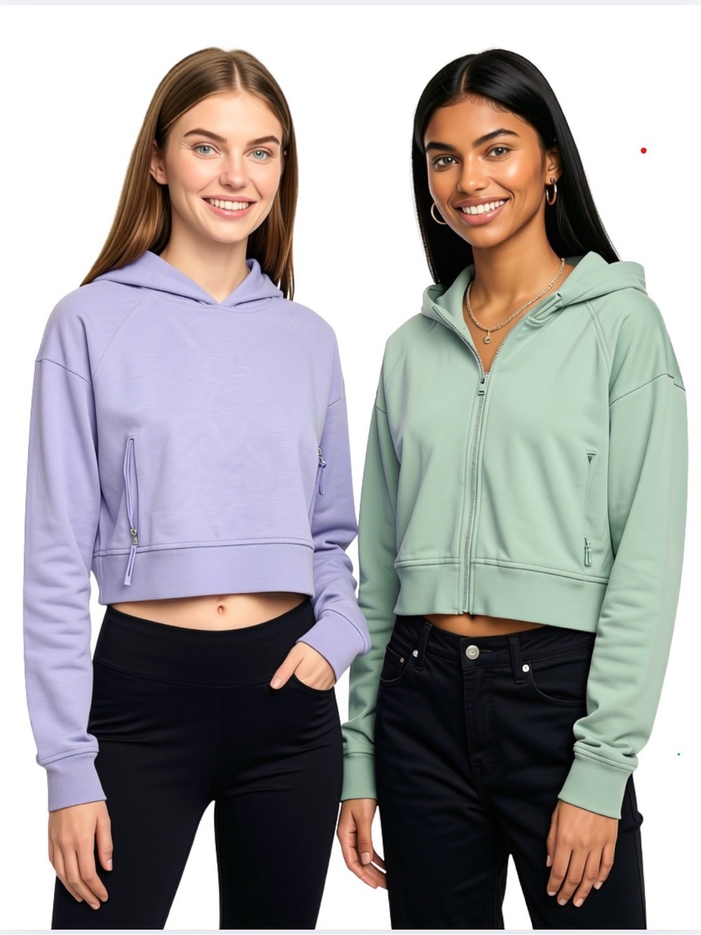 Girls / Juniors Set of 2 Cropped Hoodies - Lavender and Sage